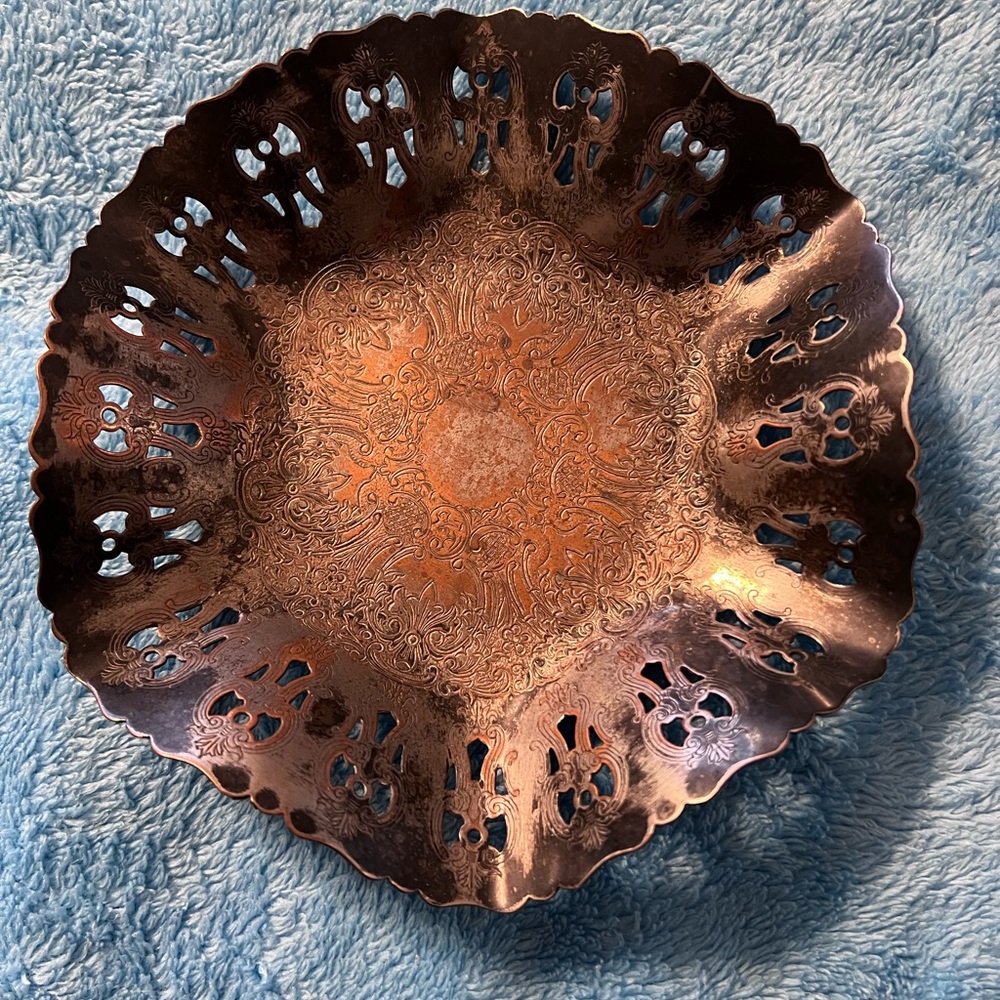 Vintage Empire Plate Copper Toned Silver Toned  Trinket Candy Dish